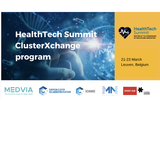 Invitation to the second Medic Nest Cluster Week event in Leuven, Belgium, between 21-23 of March 2023, a 3-day event organised by our consortium partner Medvia Health Cluster