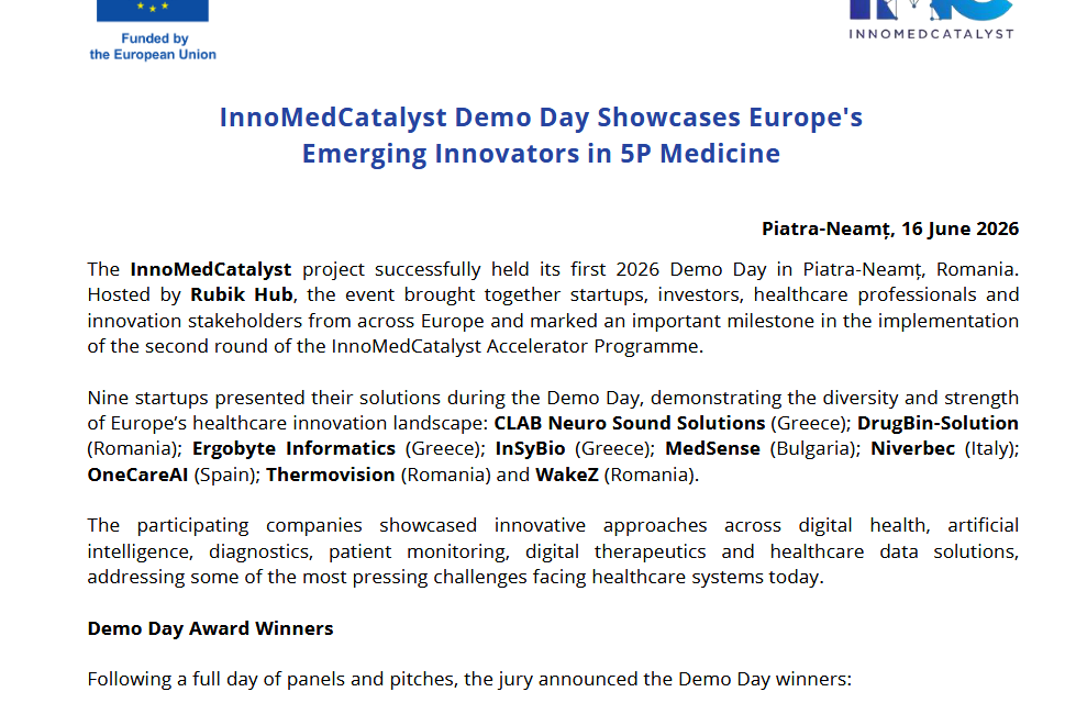 InnoMedCatalyst Demo Day Showcases Europe’s Emerging Innovators in 5P Medicine