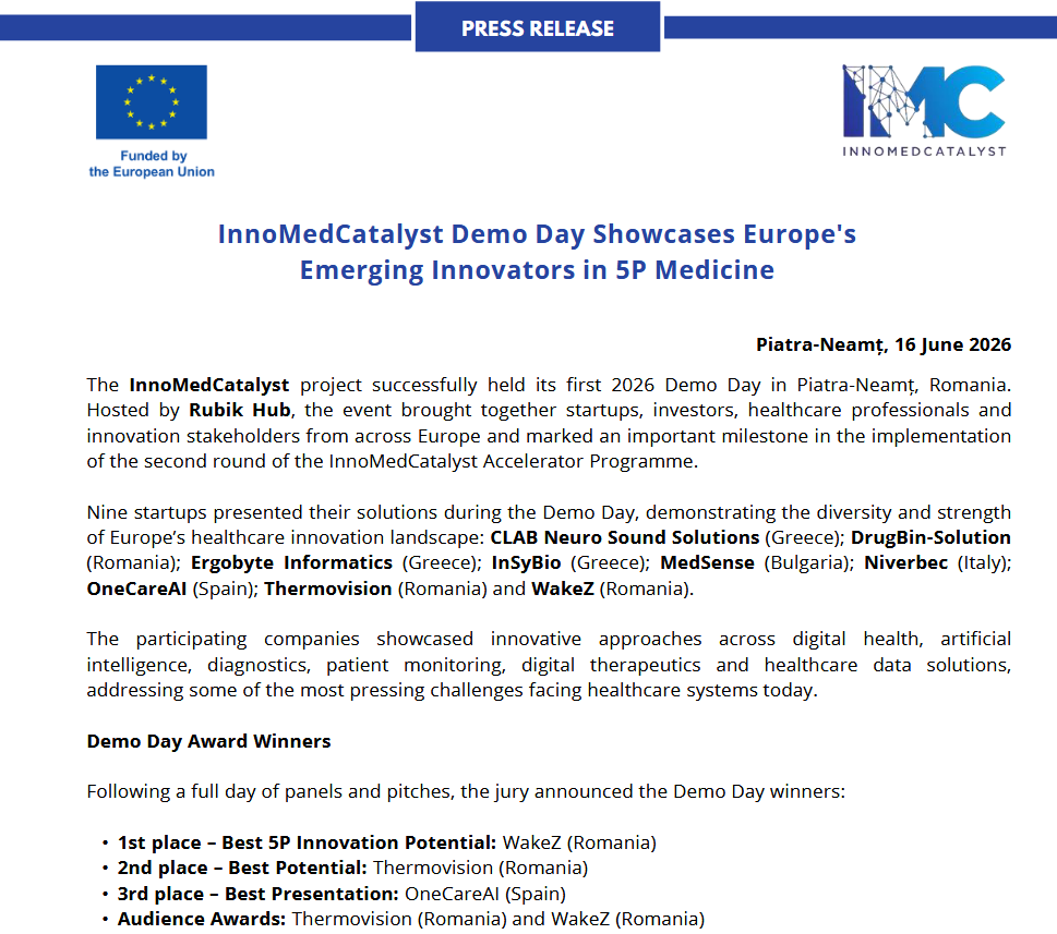 InnoMedCatalyst Demo Day Showcases Europe's Emerging Innovators in 5P Medicine